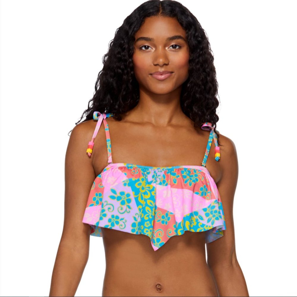 No Boundaries Juniors Patchwork Daisy Hanky Swim Top Size L